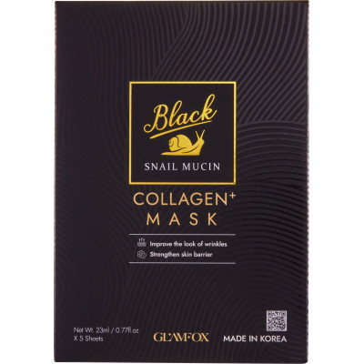 Антивозрастная коллагеновая тканевая маска с муцином черной улитки GLAMFOX Black Snail Mucin Collagen Mask 5*23 ml